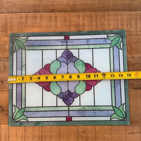 Vintage Glass Cutting Board. Tempered Glass Faux Stained Glass Trivet. 12x15 - Picture 7 of 8